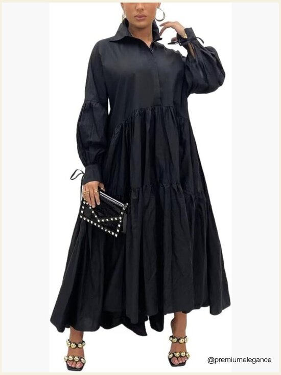 Dresses & Skirts - Long Sleeve Maxi Shirt Dress Button Down Loose Fit Swing Party
